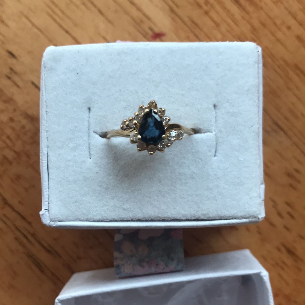 14K Pear Sapphire and Diamond Ring